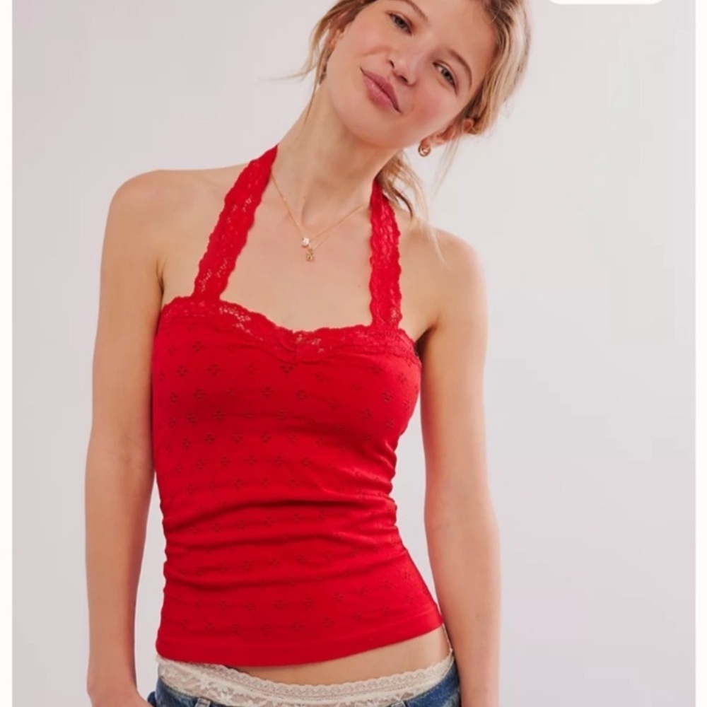 NWOT Free People Eyelet Halter Tank